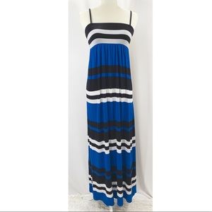 Blue, black, white striped INC maxi dress